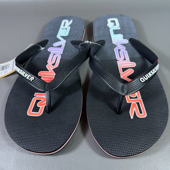 Quiksilver Molokai Flip Flops Mens Size 12 Thong Sandals Black Colorful Script - Picture 4 of 11
